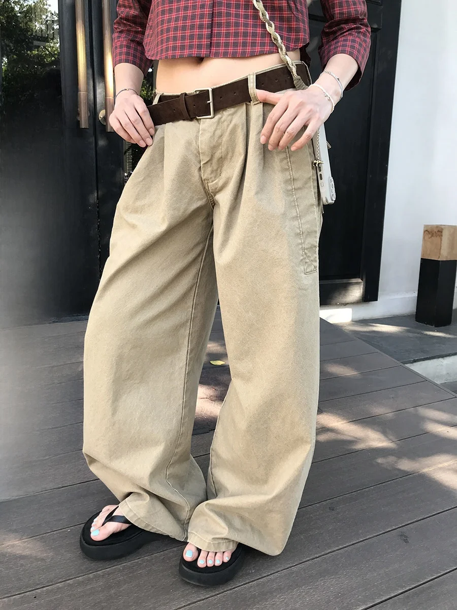

Khaki Wide Leg Jeans Drapey Floor-Length Slimming Effect Casual Trousers New 2026 Versatile Denim Pants by Sinbounboun