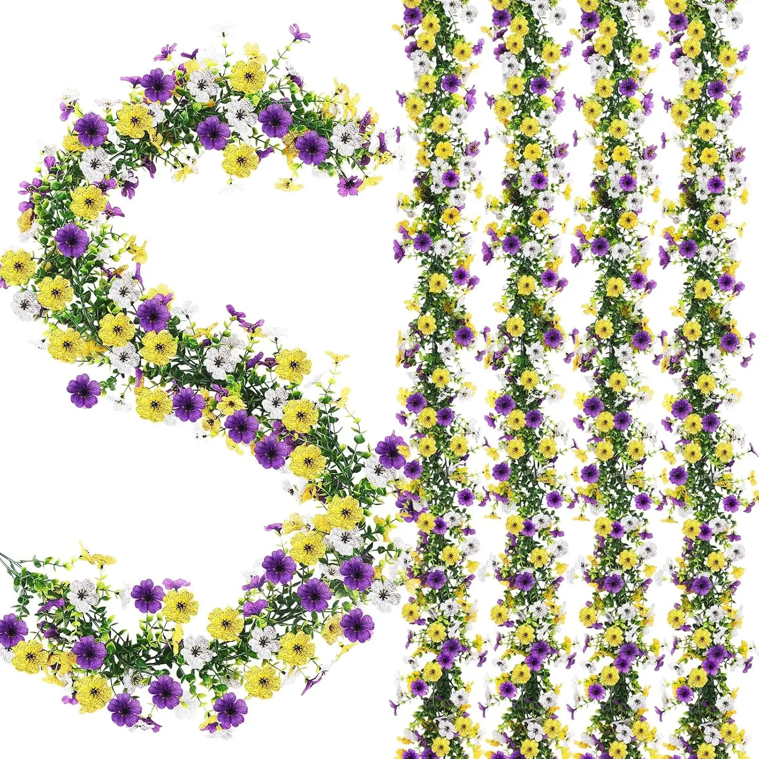 

4 Pcs 6 ft Artificial Flowers Wisteria Garland-Total 24 ft Fake Hanging Wisteria Flowers Green Vines Garlands, Faux Flow
