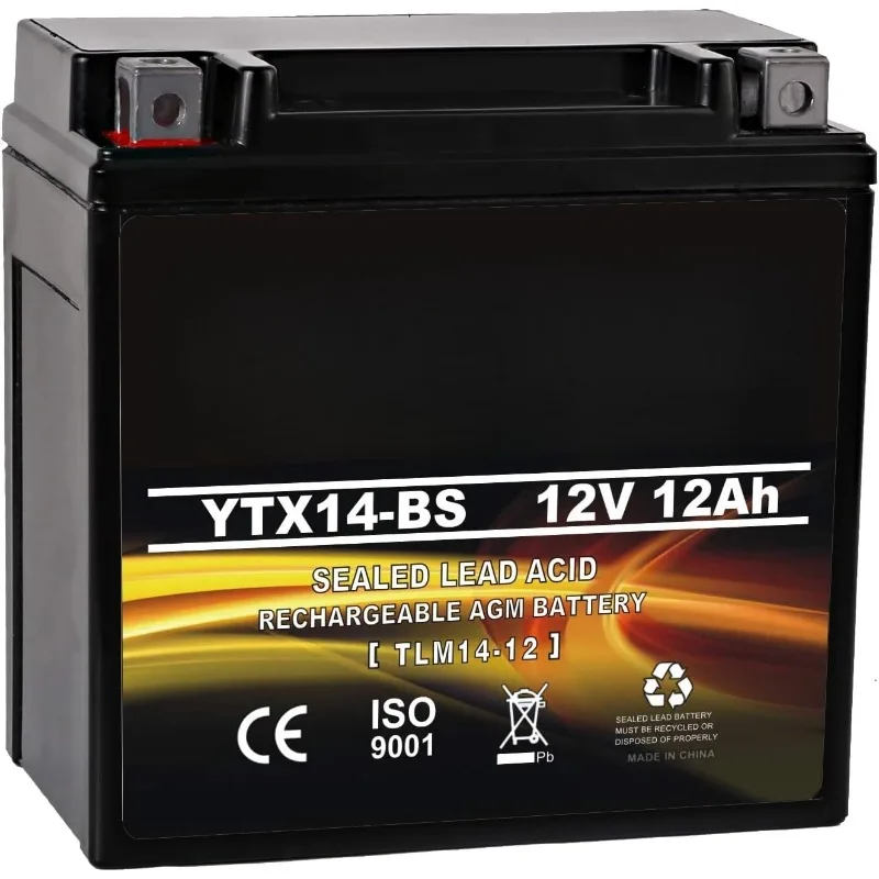 Batterie YTX14 BS ATV haute performance-sans entretien-batterie de moto AGM YTX14-BS scellée compatible avec Honda Su