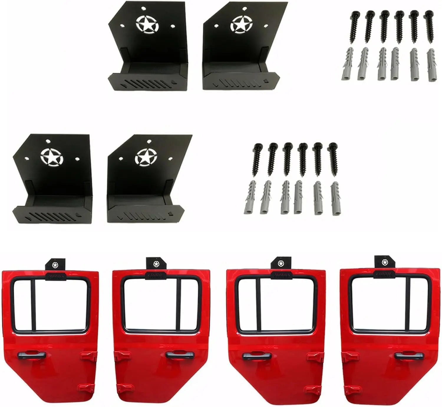 

Jeep Door Hangers, 4pcs Door Storage Rack on Gagage Wall with Star Totem Compatible with Jeep Wrangler JK JKU TJ JL JLU
