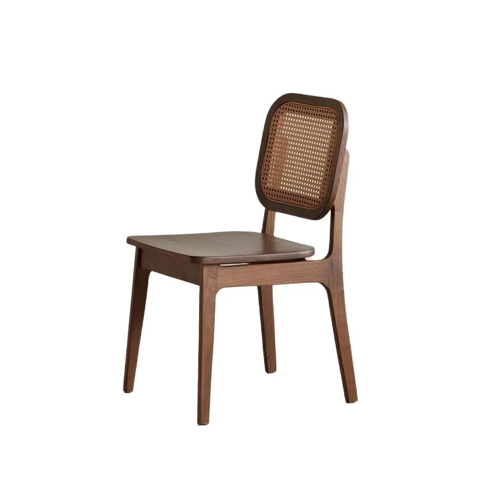 

Solid wood dining chair, rattan black walnut dining table and chairs, small apartment