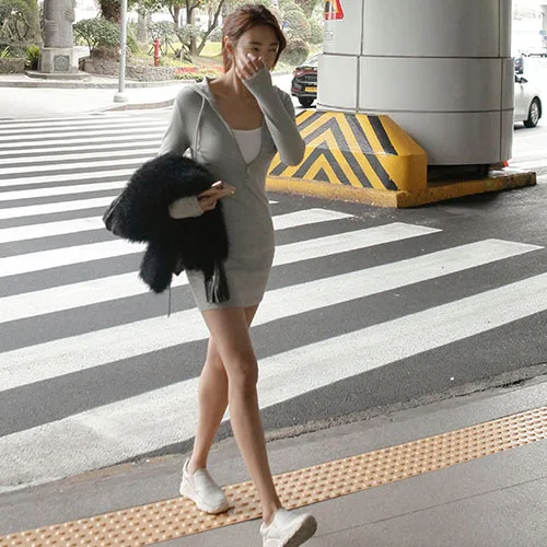 Moletom com capuz de algodão fino ajuste ort dr casual esportes zíper longo sve camada base ort saia cintura alta commute sle cor pura