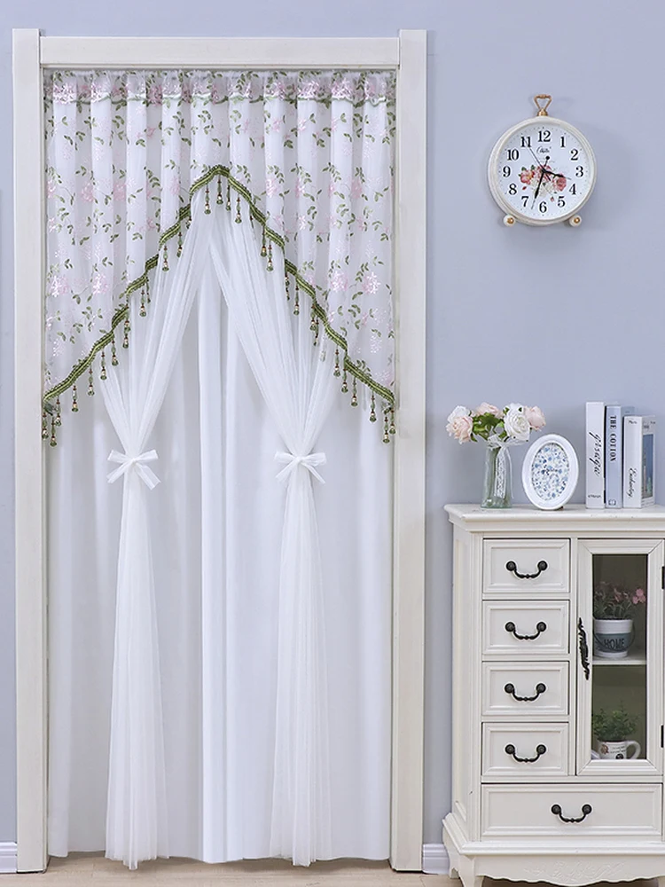 

Ретро-штора для двери с кружевом, длинная занавеска для спальни, дышащая, для защиты от посторонних глаз, декоративная, без необходимости сверления