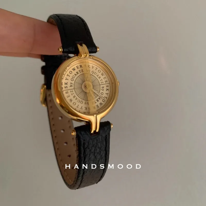 Montre de luxe rétro plaquée or pour femme, mouvement à quartz japonais, bracelet en cuir, cadeau de la fête des léons, nouveau, 2024