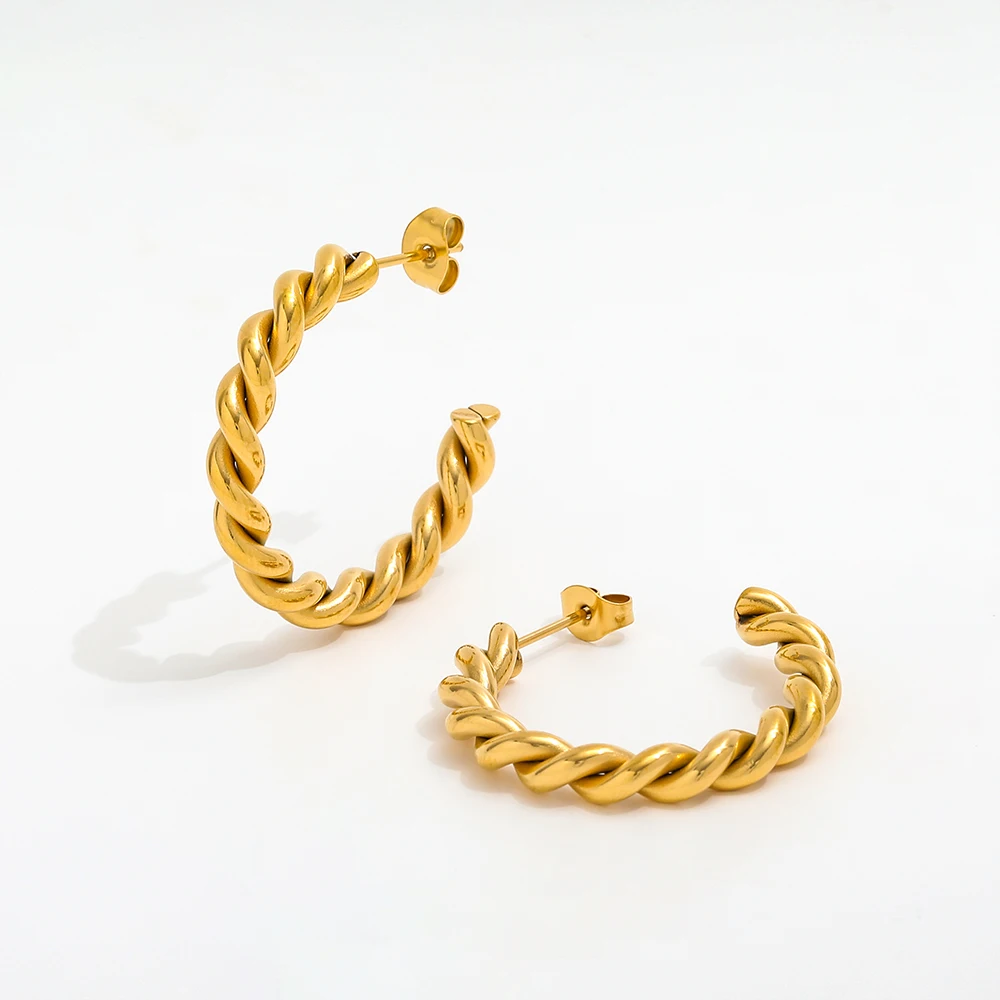 

Joolim Jewelry High End PVD Wholesale Non Tarnish Retro Rope Hollow Stainless Steel Earring For Women