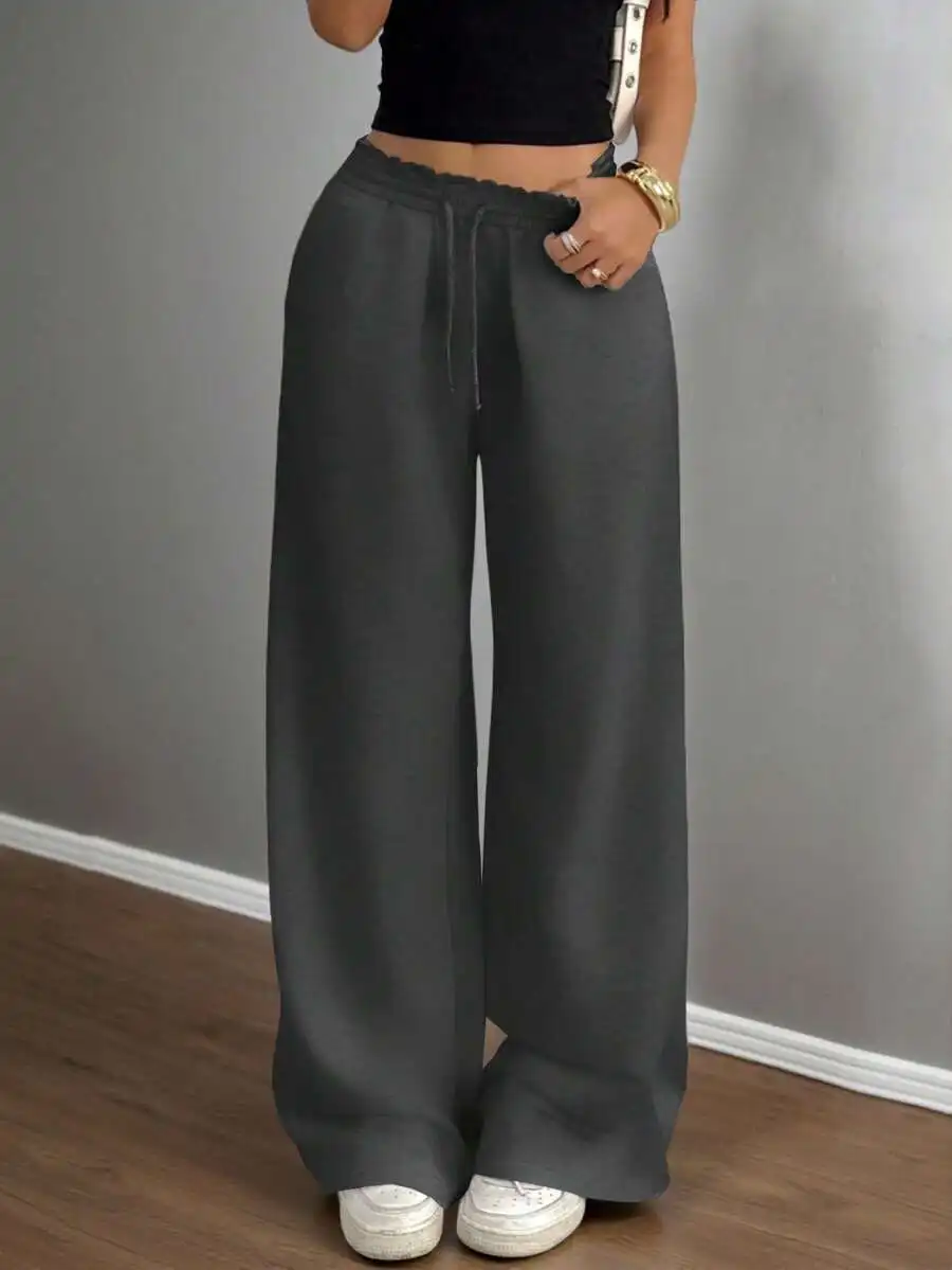 

Unisex Wide Leg Loose Fit Elastic Waist Sweatpants - Charcoal Gray
