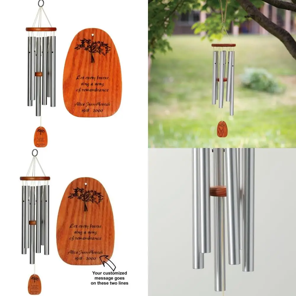 

24" medium silver outdoor memorial wind chime, personalized amazing grace, garden decor