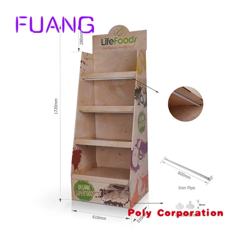 Publicidade Pop Up Corrugated Carton Display Rack para batatas fritas Snacks Custom Retail Pos Cardboard Floor Display Stand