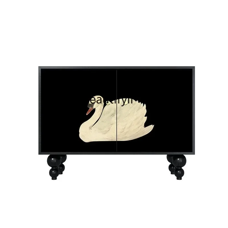 TTT French medieval swan pony decoration solid wood dining side cabinet against the wall, entrance cabinet, household locker