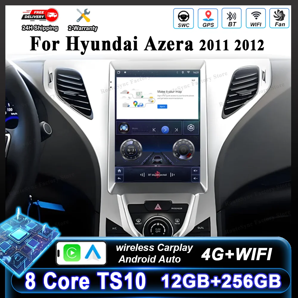 9.7 inch Android Car DVD GPS Navigation For Hyundai Azera 2011 2012 Auto High-Performance CPU WIFI Touch Screen Carplay WIFI 4G