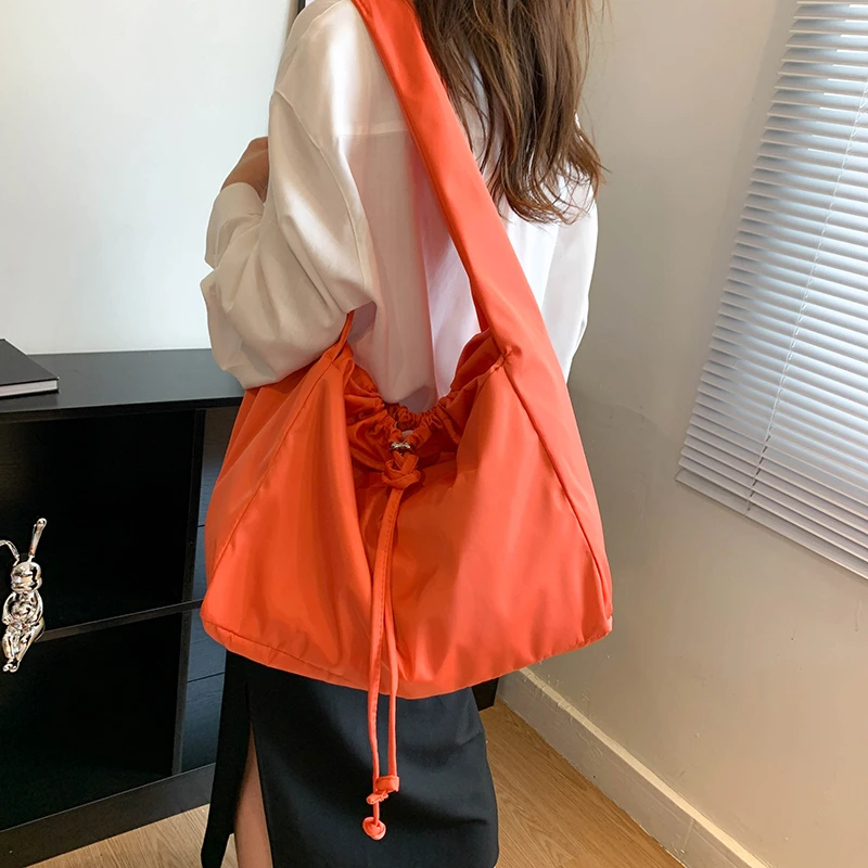 

2023 New Fashion Daily Leisure Casual Tote Nylon Women Shoulder Bags String Handags Simple Large Capacity Soft Shopping Ladies