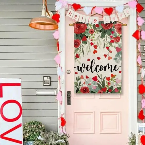 Valentines Day Rose Flowers House Flag 28 x 40 Inch Double Sided, Floral Love OOV IIC
