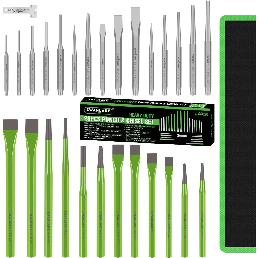 28piece Punch and Chisel Set for Precision Metalworking: Includes Pin Punches Taper Punch Cold Chisels and Center Punches for A
