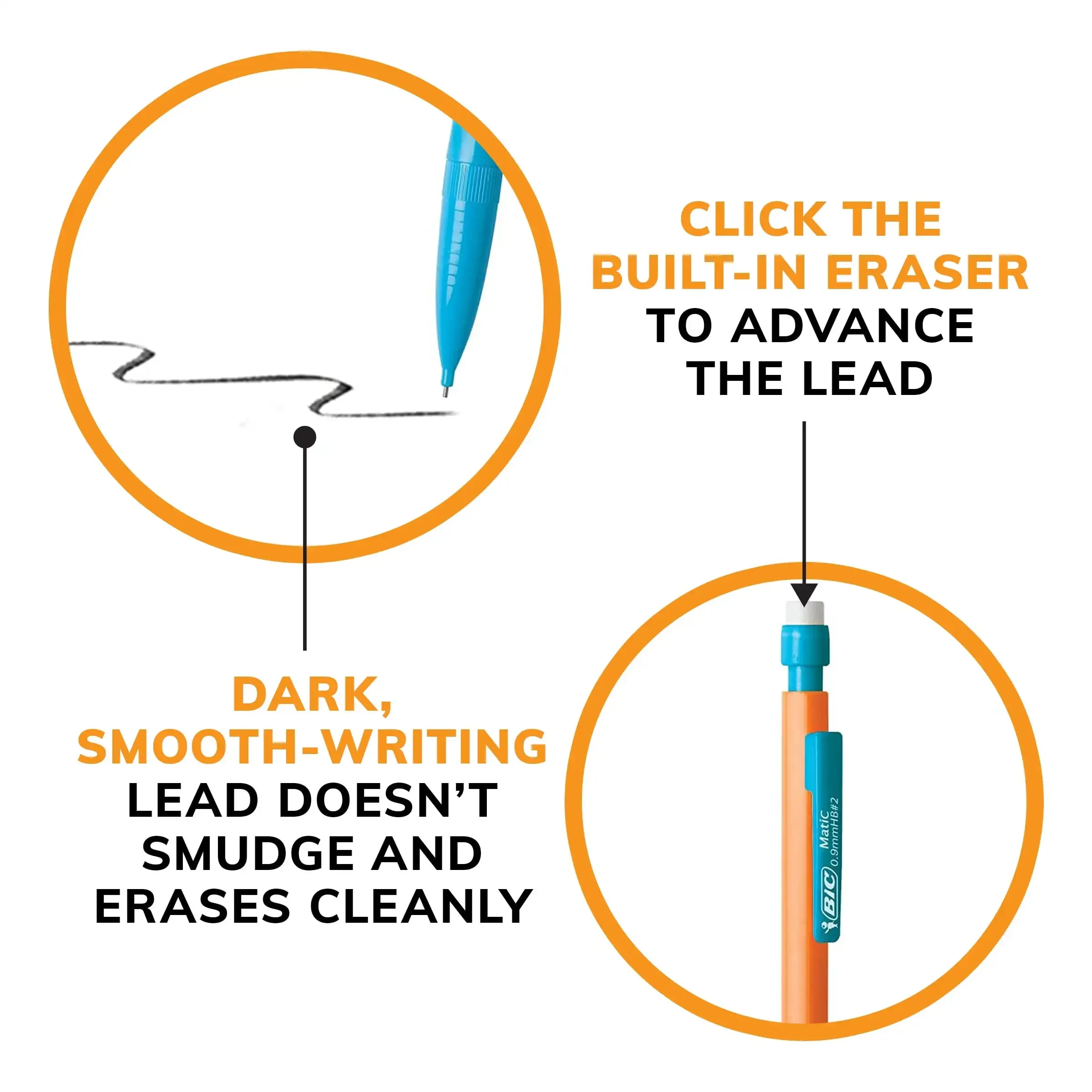 BIC 0.9mm 두께의 샤프펜슬, 지우개 포함 144개입, 학교 시험 및 사무용 필기구용 파손 방지