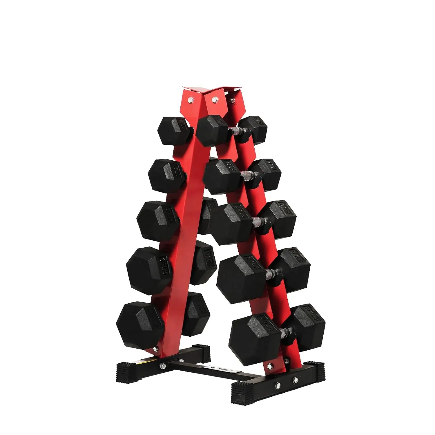 Colored Rubber Hex Dumbbell Set with 5-Tier Weights Rack, Customized