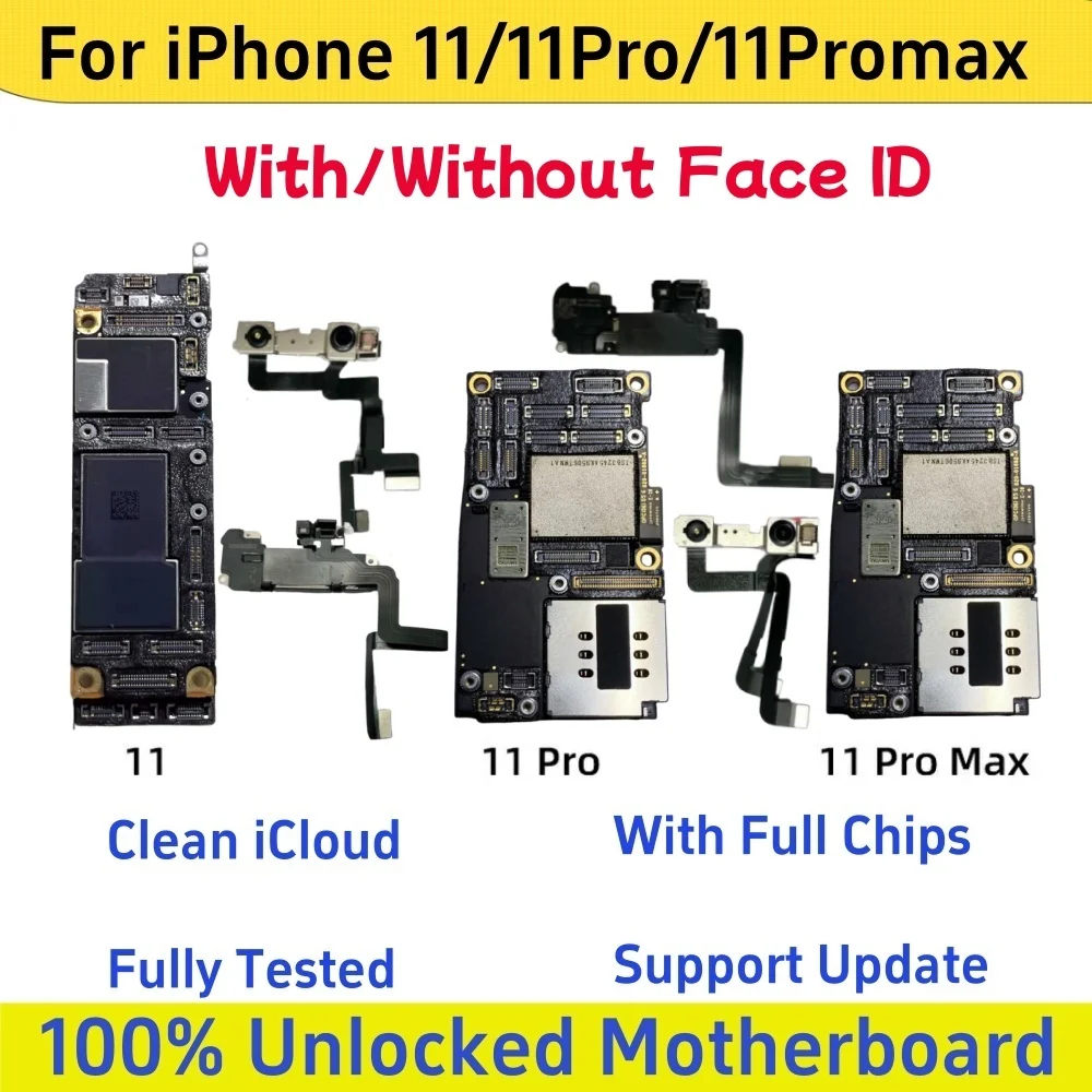 Placa Base para iPhone 11 Pro Max 11Pro, Desbloqueada, Limpia de iCloud, con/sin Face ID, Compatible con Actualizaciones