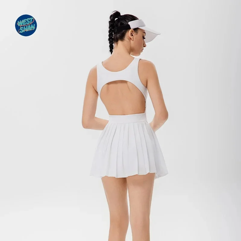 WESTSHAN EU US Size Backless Pleated Tennis Skirt for Women Outdoor Sports Short Skirt Quick-Dry Breathable Dance Fitness Wear