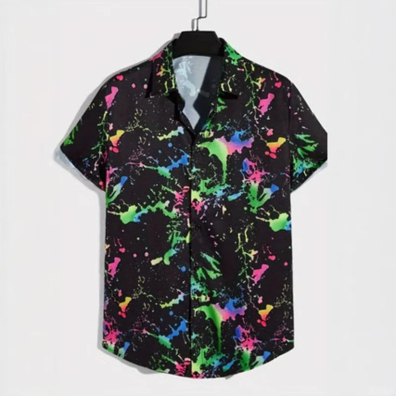 Kemeja Hawaii Baru Kemeja Lengan Pendek Cetak Digital Kemeja Kasual Pria Betis Musim Panas
