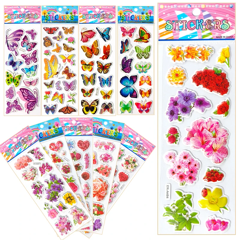 Random Assorted 3D Puffy Sticker 6/12Sheets Flower Butterfly Style Self Adhesive DIY  Material Decorating Sticker Stationery ZYF