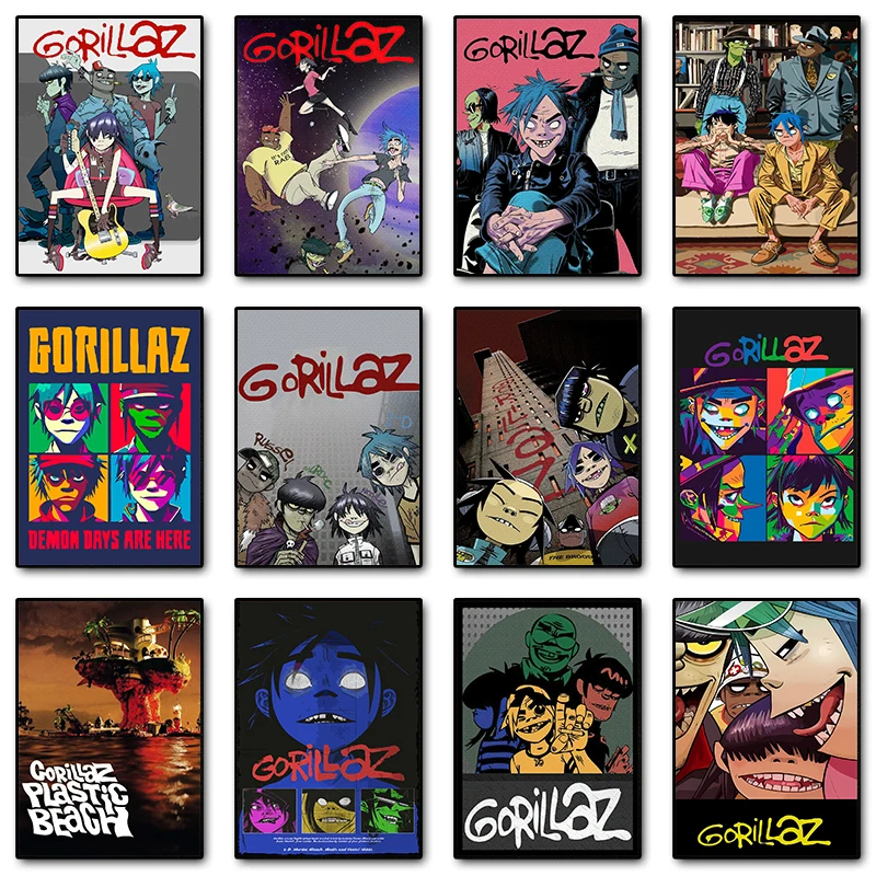 Virtual Rock Band Gorillaz Music Posters and Prints Canvas Painting Hip Hop Wall Art Picture for Bedroom Home Decor Fans Gift