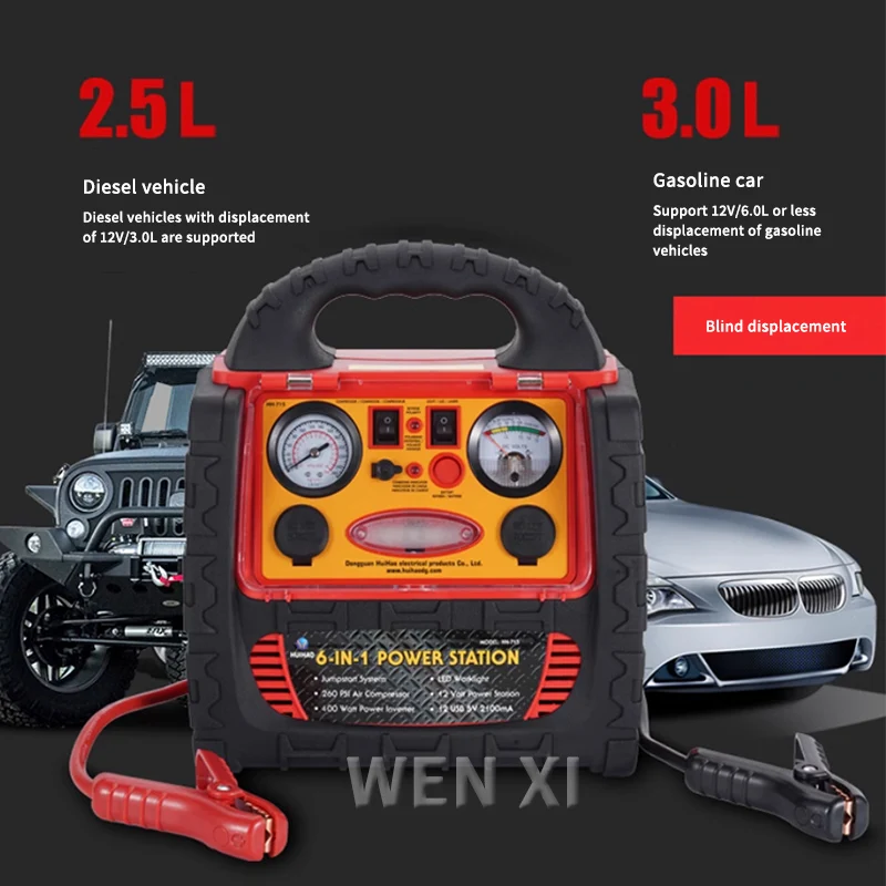 Arrancador de batería de estación de energía portátil de 12/24V 22KMAH con inflador de neumáticos de 260 PSI/compresor de aire inversor de corriente de 400W puertos duales de CA/CC