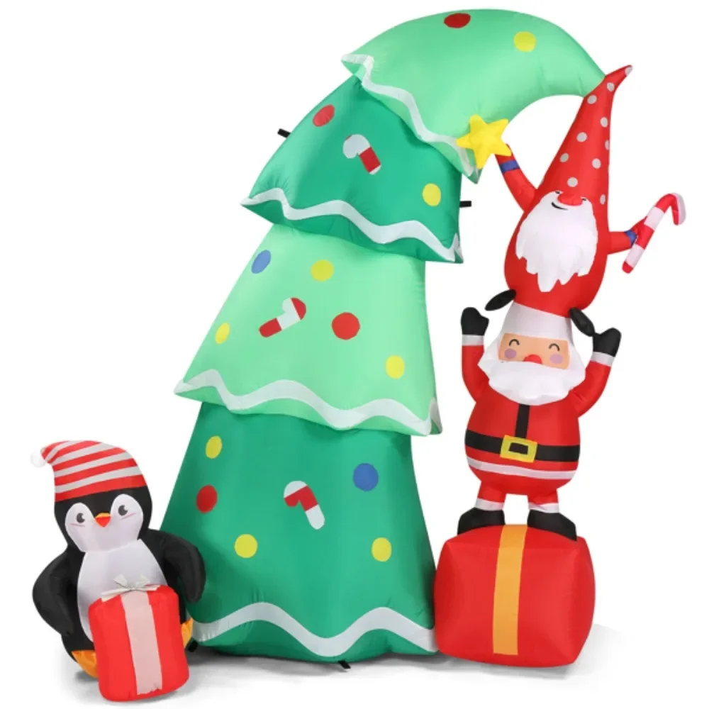 

6 FT Lighted Christmas Inflatable Decoration, Inflatable Christmas Tree with Elf and Santa Claus, Funny Blow Up Yard Decorations