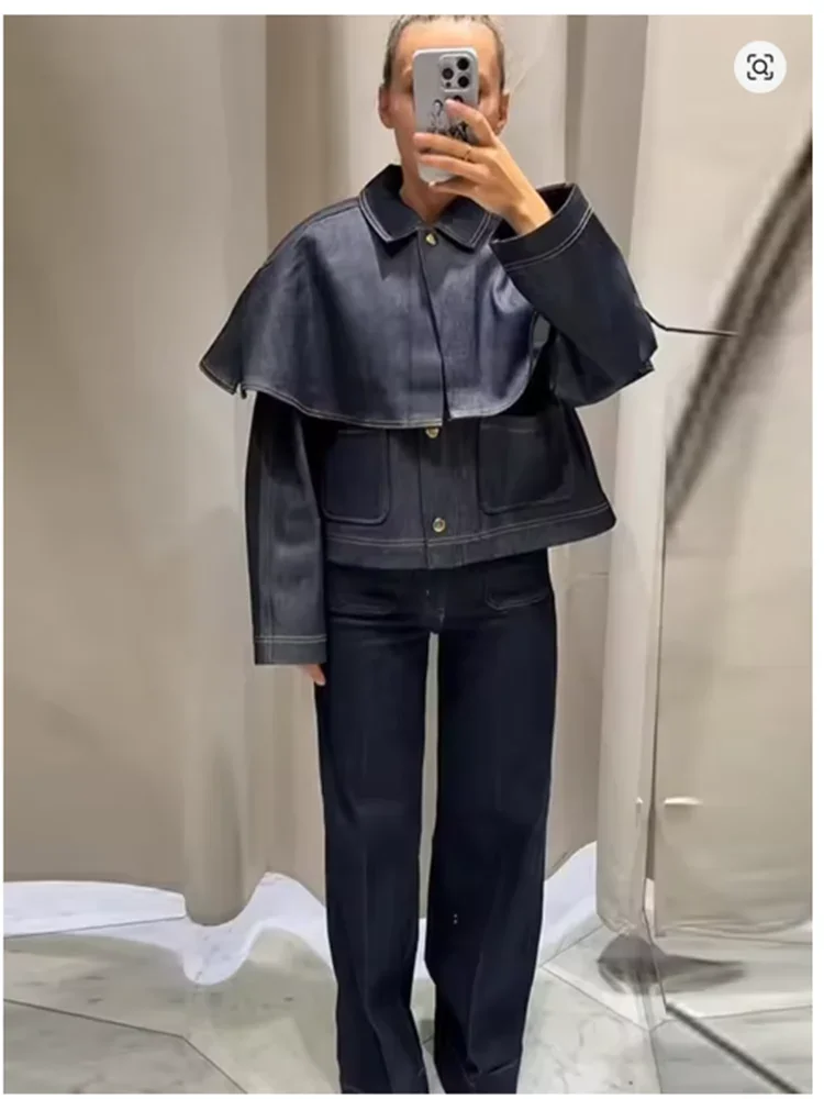 سترة نسائية أنيقة بدوره إلى أسفل طوق كم كامل واحدة الصدر الدنيم السترات النسائية 2025 الخريف ساعة سيدة الموضة أبلى #1