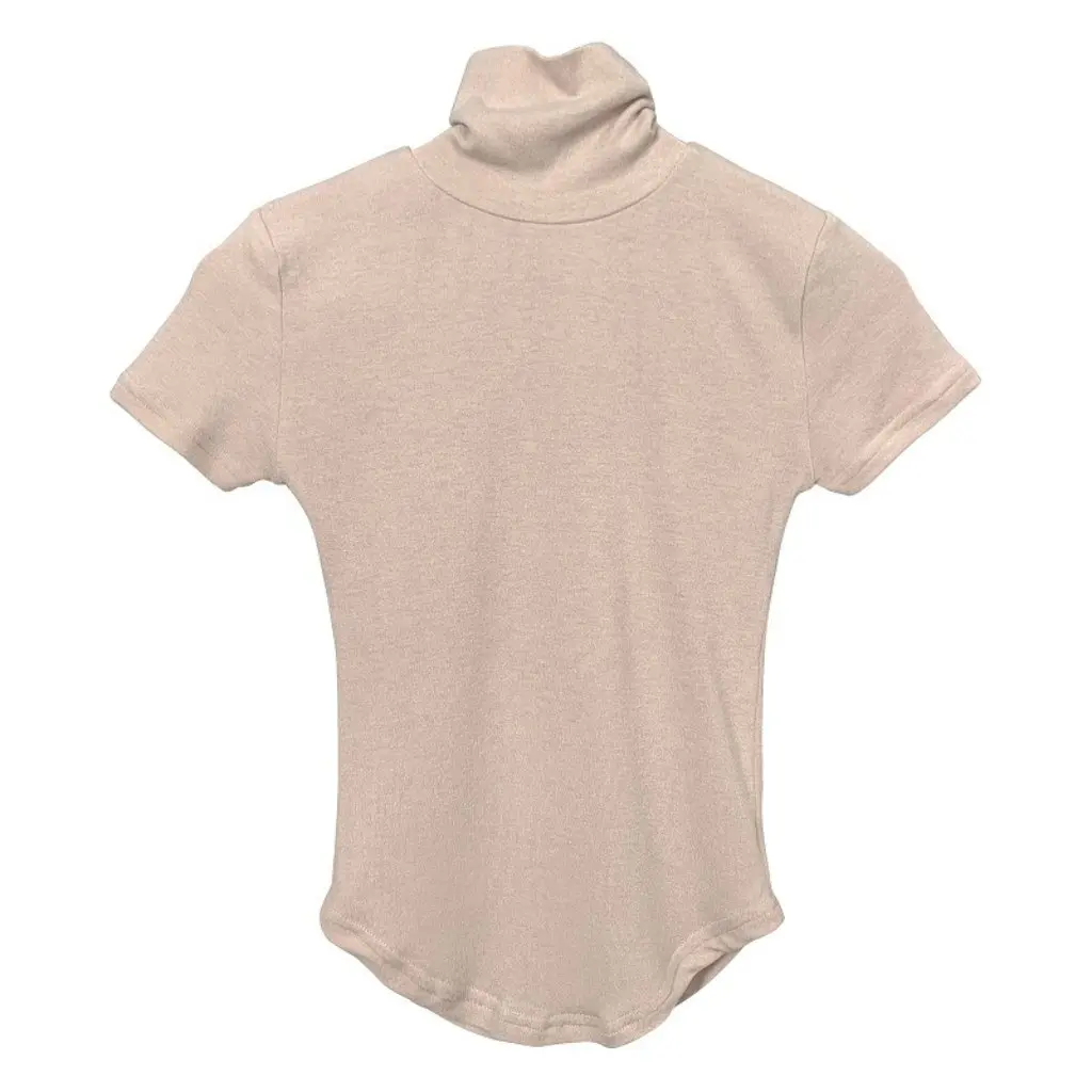 

Women's Slimming Turtleneck Short Sleeve T-shirt Sexy Hot Girl Dongdaemun Style from South Korea All-Match Top for Casual Wear