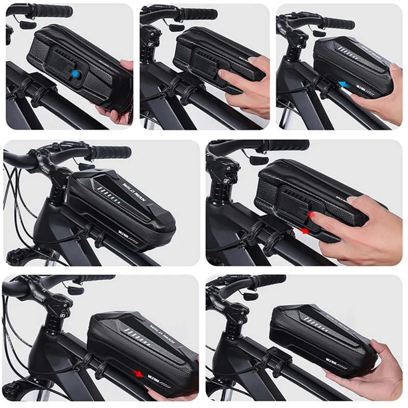 WILD MAN Rainproof Bike Bag Reflective Bicycle Frame Bag EVA Hard Shell Front Cycling Bag Top Tube Bicycle Bag Bike Assessoires