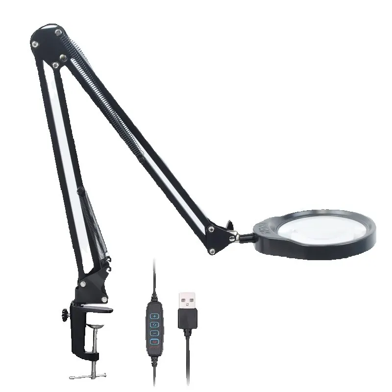 10X 20X składane szkło powiększające z 3 kolorami LED Light narzędzie do lutowania lupa na biurko spawanie/czytanie lampa stołowa 5 ''duża soczewka — zdjęcie 2