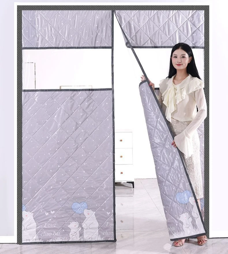 Magnetic Thermal Insulated Door Curtain Winter Quilted Thicken Windproof Door Cover Visible Window Warm Doorway Curtain Screen