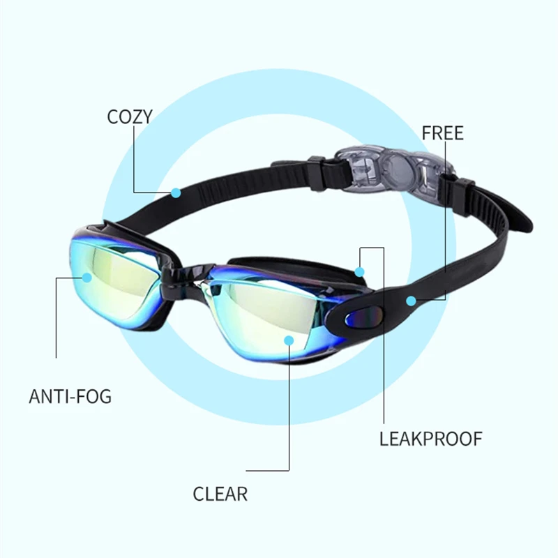 Lunettes de natation pour hommes et femmes, lunettes de natation, anti-buée, protection UV, étanche, silicone, réglable, adultes, piscine, lunettes