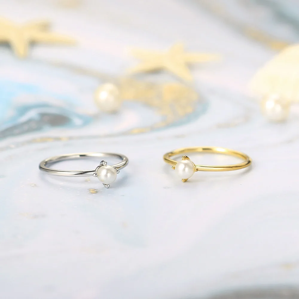Symulowane Mini pierścionki z perłą dla kobiet dziewczynki prosta moda wykwintne minimalne światło żółte złoto kolor Finger prezent biżuteria KBR010 — zdjęcie 7
