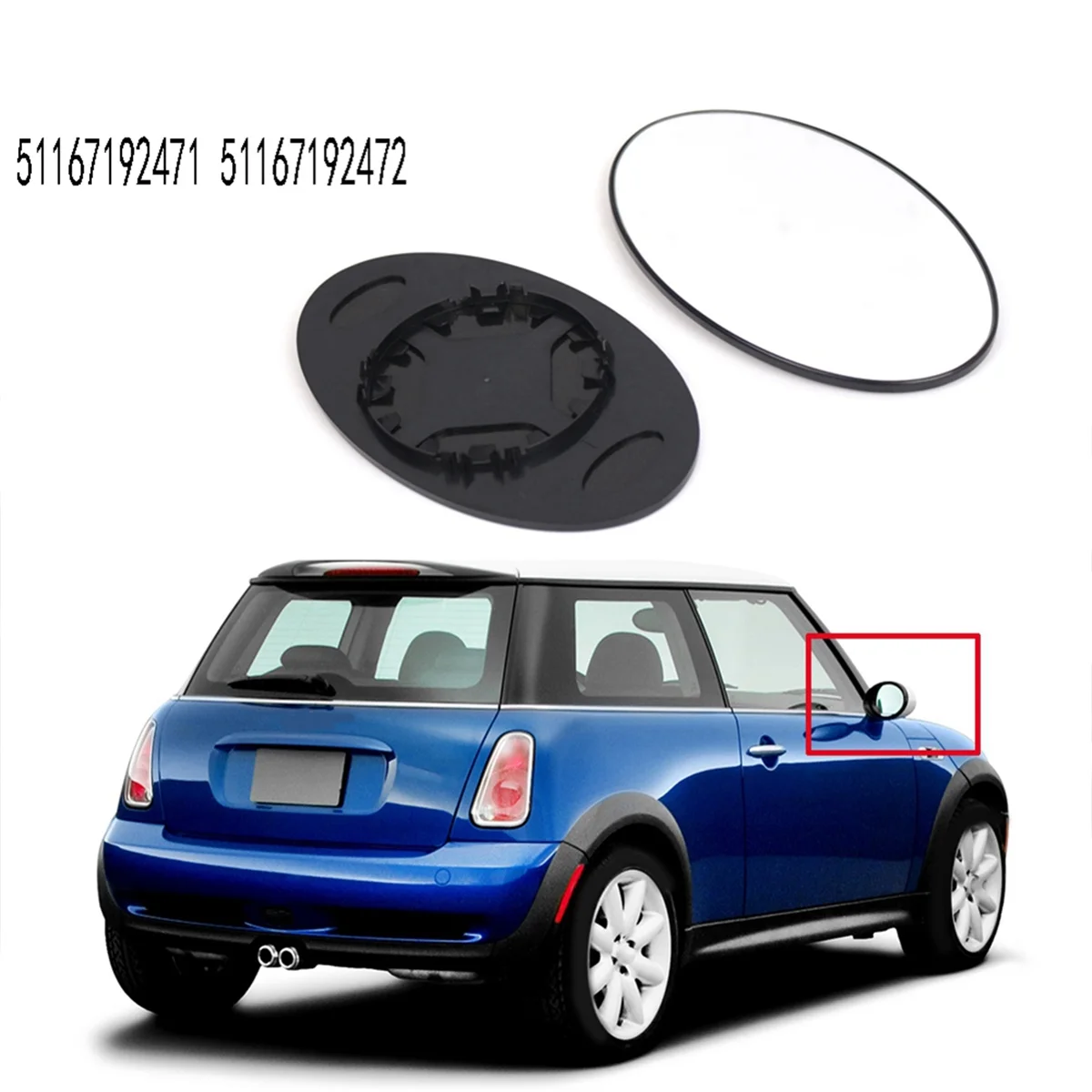 2X Side Wing Door Mirror Glass for R50 R53 R52 2001-2006 Rear View Mirror Lens 51167192471 51167192472