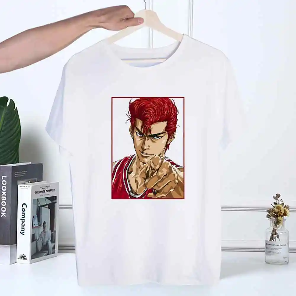 Slam Dunk Japan Anime  Ryota Miyagi Sakuragi Hanamichi Kaede Rukawa Anime Cartoon T Shirt for Male Printed White T Shirt Tees