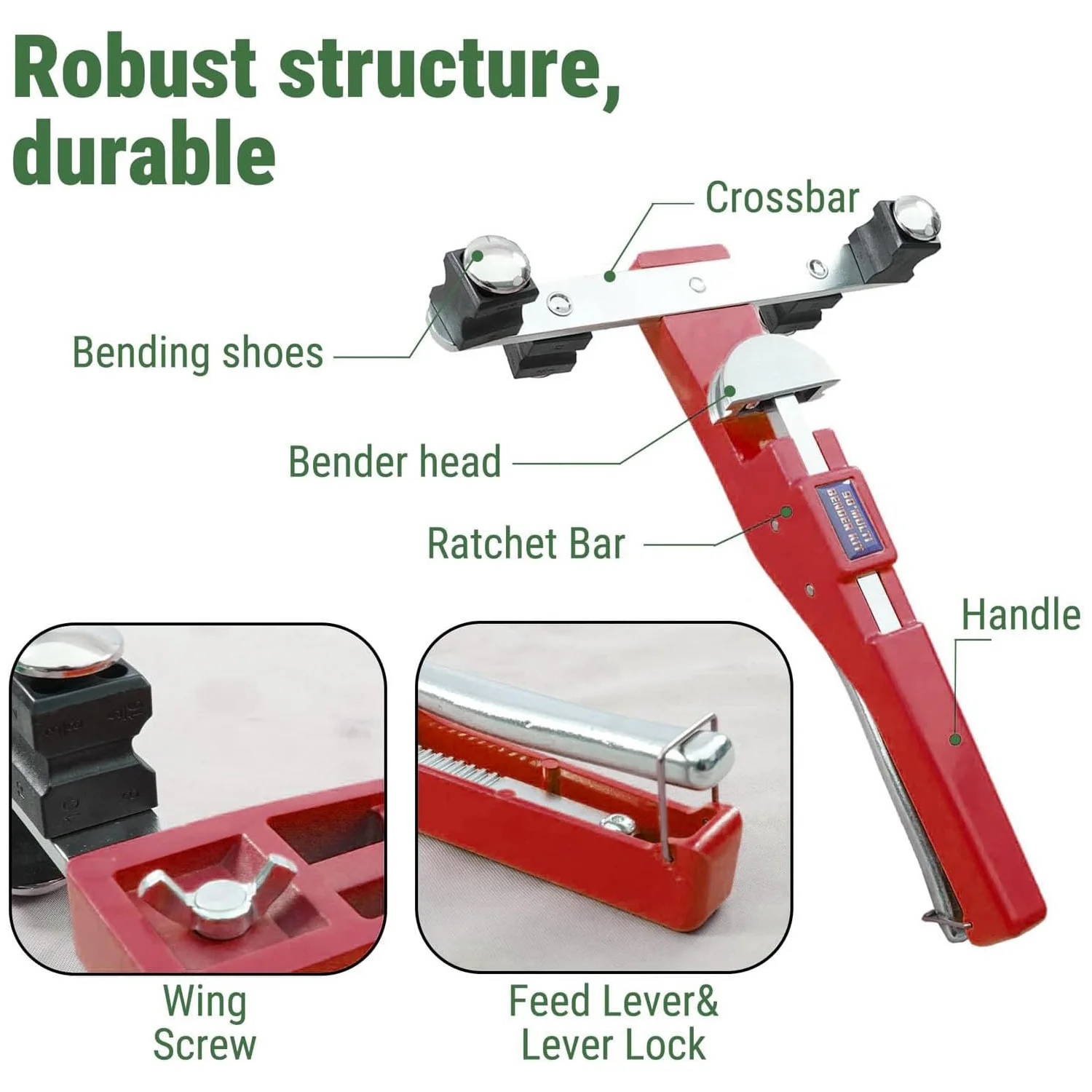 Ratcheting Pipe Tube Bender Set, 7 Heads 90 Degree Tubing Bender, Pipe Cutter Deburring Tool for 1/4-7/8" OD HVAC Refrigeration - view 5