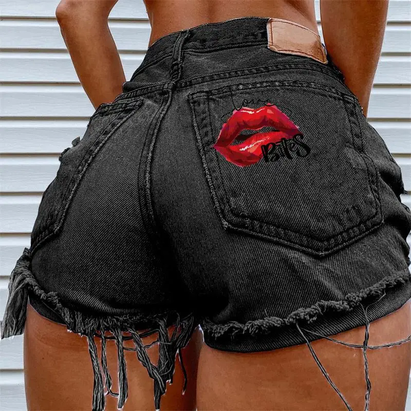 Women's Denim Shorts 2024 Summer New High-Waisted Personality Print Chic Punk Casual Plus Size Shorts