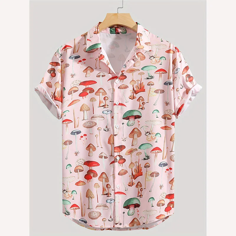 Cute Fashion Mushroom 3d Print Shirt For Men Casual Button Up Short Sleeves Summer Cool Tops Hawaiian Shirts Unisex Clothing