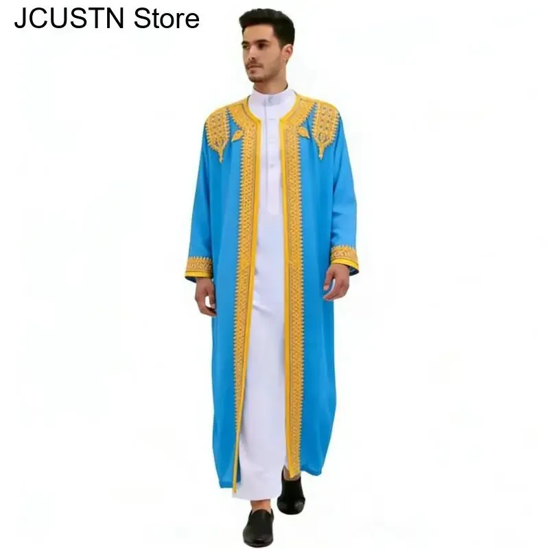 Men Middle East National Costume Embroidered Arab Traditional Long Robe Moroccan Casual Arab Kaftan Thobe Long Dress