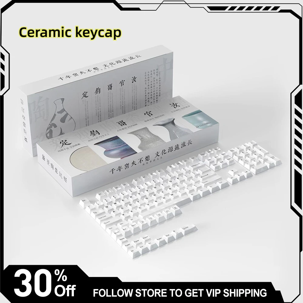 

Ceramic Keycap Set Smooth Surface Cherry HIFI Sound Quality Cool Feel Pure White 123 Keys Artisan Keycap for Mechanical Keyboard