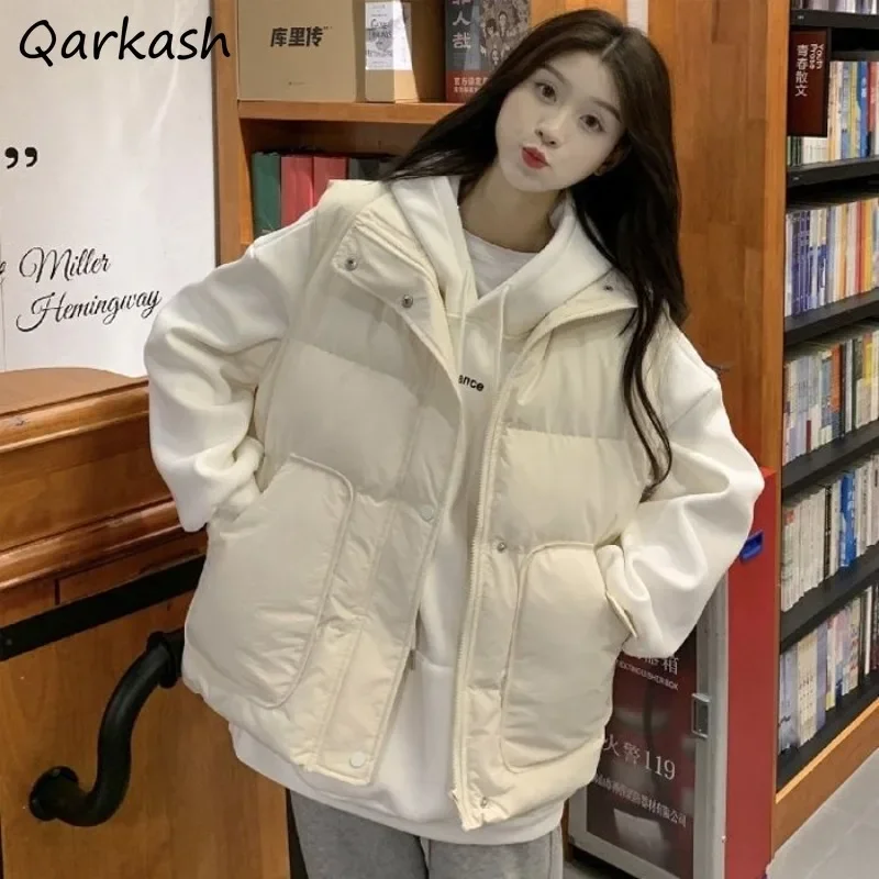 Parkas Women Korean Style Sweet Students Solid Loose All-match Ins Pockets Autumn Streetwear Lovely Fashion Designed Warm Chic