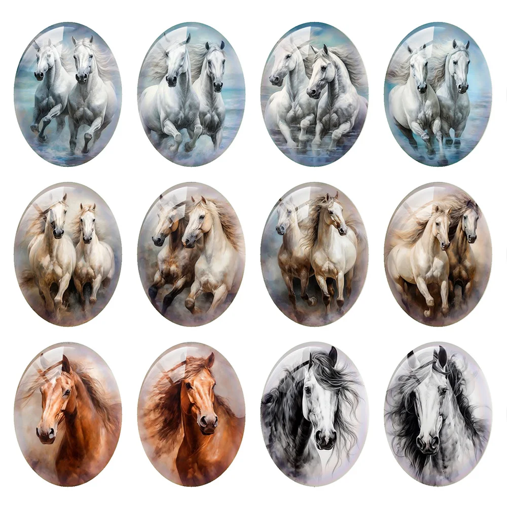 

Random Mixed Round/Oval/Square Running Horse Farmhouse Photo Glass Cabochon Flatback Demo Cameo For Diy Jewelry Making