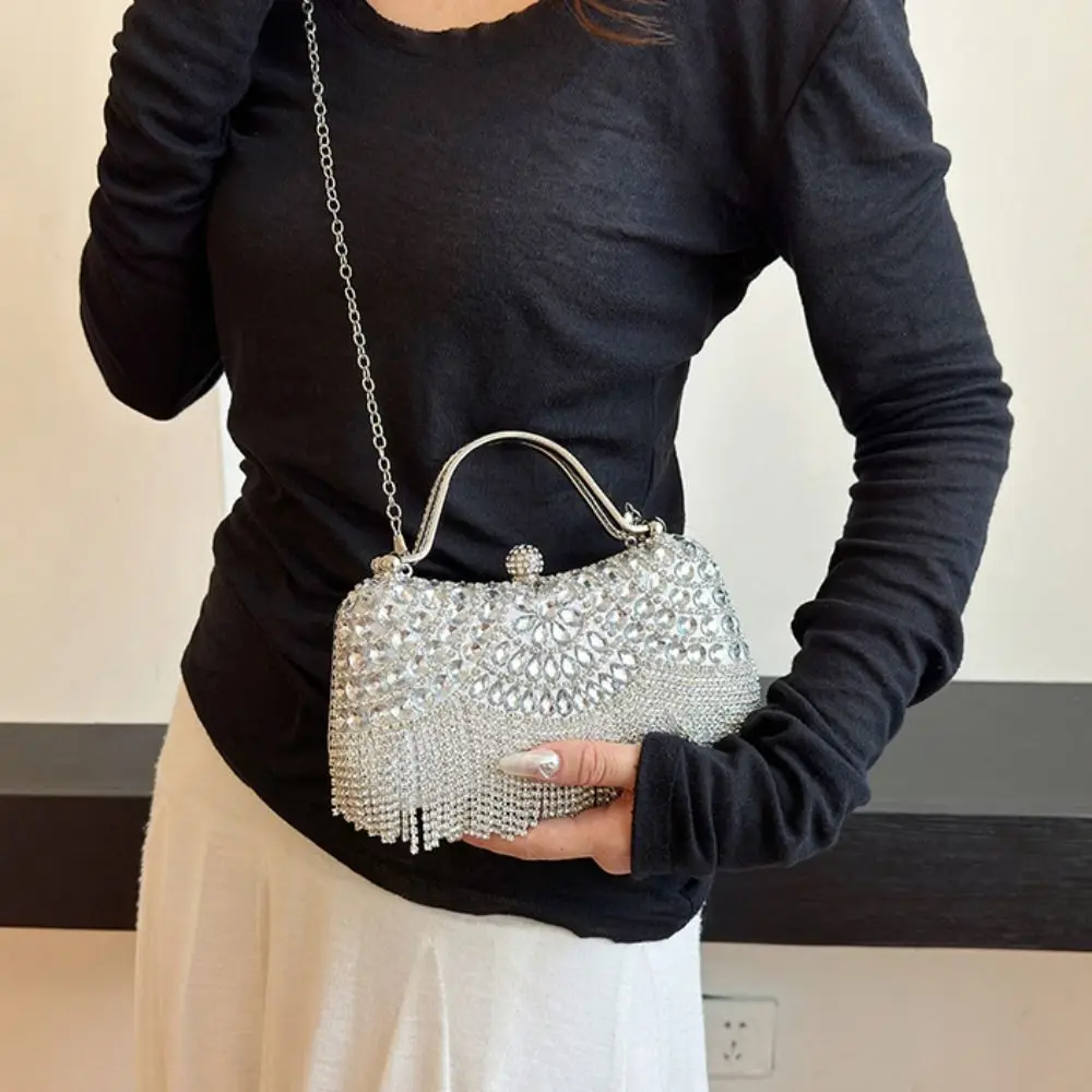 

Блестящая вечерняя сумка с кисточками, пайетками и стразами, большая вместительная сумка через плечо на цепочке для свадьбы и торжеств