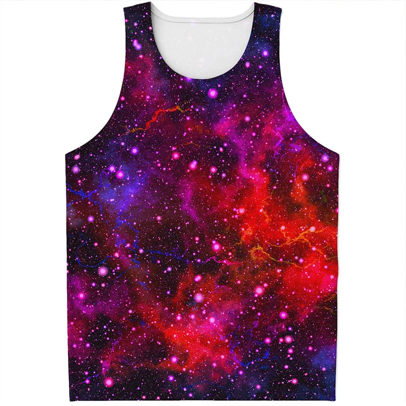 Colorful Fiery Nebula Universe Graphic Tank Tops Men Sleeveless Beach Vest Summer Street 3D Printed Galaxy Space Tee Shirt Tops