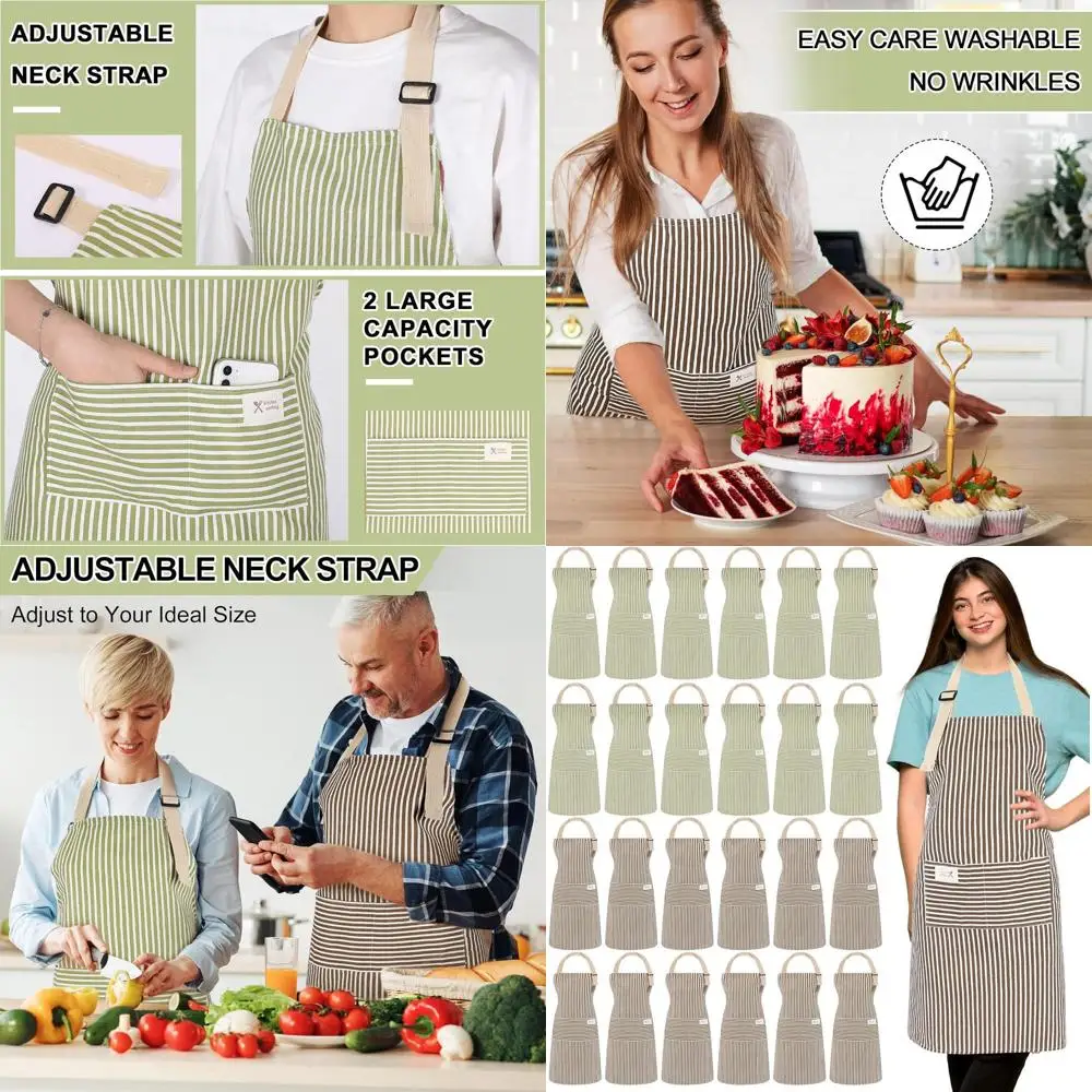 

Льняные фартуки унисекс для шеф-повара с карманами — упаковка из 24 регулируемых кулинарных фартуков для мужчин и женщин