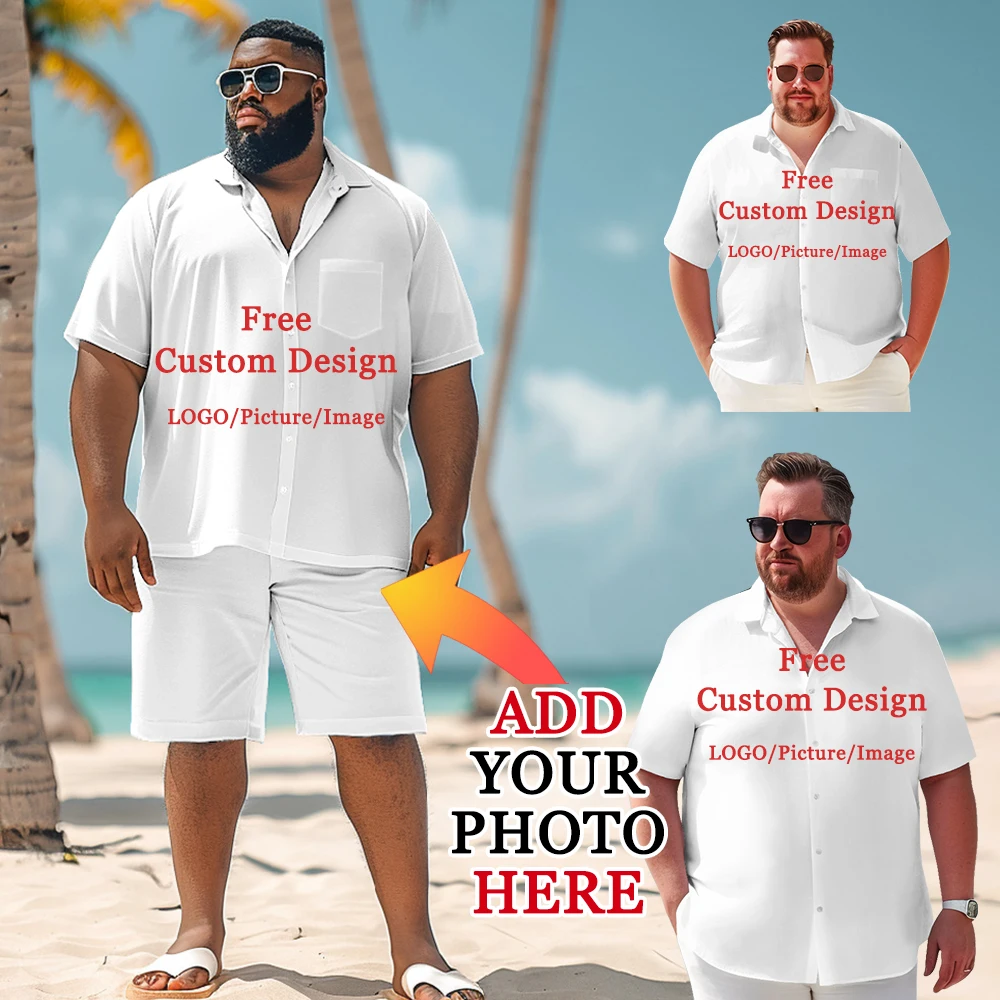 Customized Pattern Oversized Hawaiian Shirt Set Plus Size Summer Beach Shorts Set Design Yourself Personalized Button Up Gift