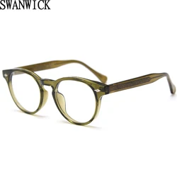 Swanwick Korean style round eyeyglasses women TR90 retro glasses frame for men female acetate brown green clear lens unisex