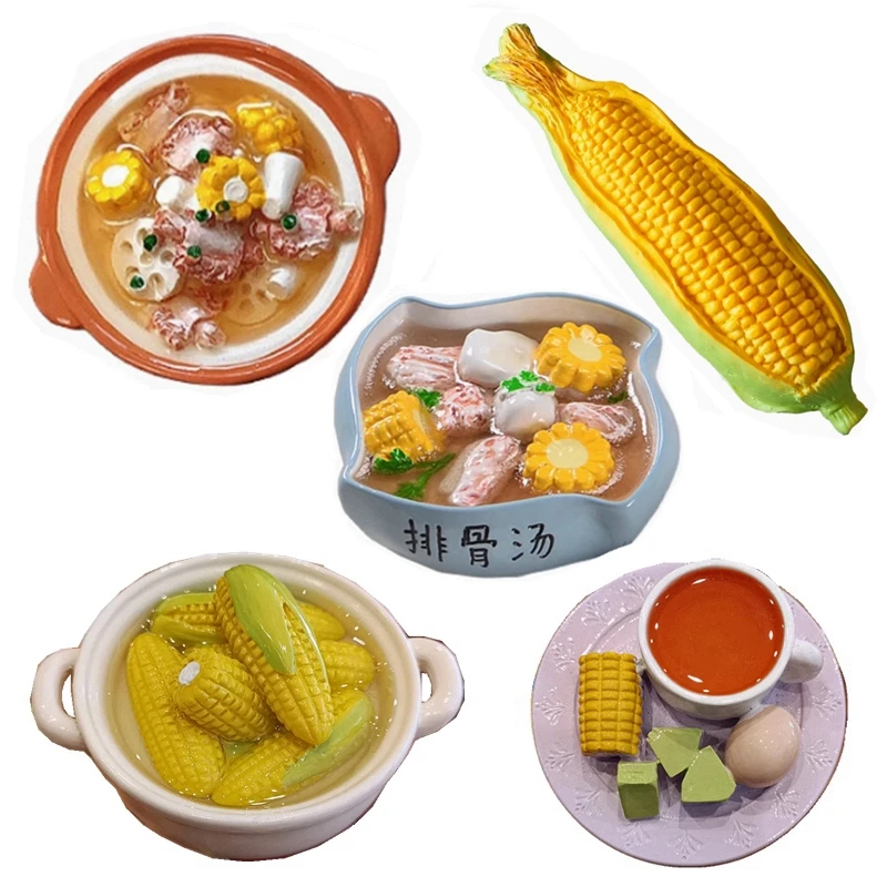 Sandpot Corn Pork Rib Soup Handmade Painted Simulated Food 3D Fridge Magnets Tourism Souvenirs Refrigerator Magnetic Stickers