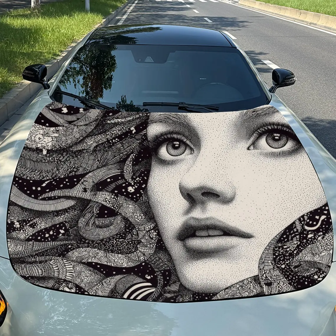 

Medusa Car Hood Vinyl Wraps, PVC Waterproof Car Bonnet Decals, Self-Adhesive Scratch-Resistant Stickers For Engine Cover, Car De