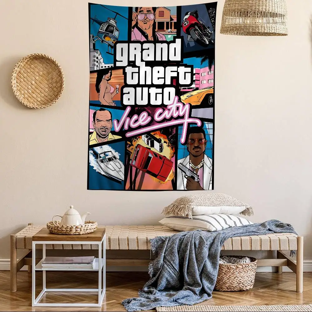 GTA 5 سرقة كبيرة نسيج السيارات الفن الطباعة اليابانية قماش مزخرف جداري أنيمي الجدار الشنق ديكور المنزل